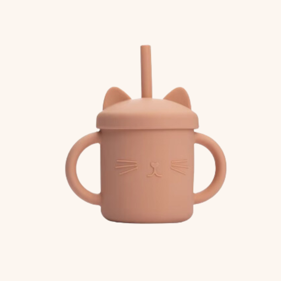 Tasse à paille en forme de chat - Pêche